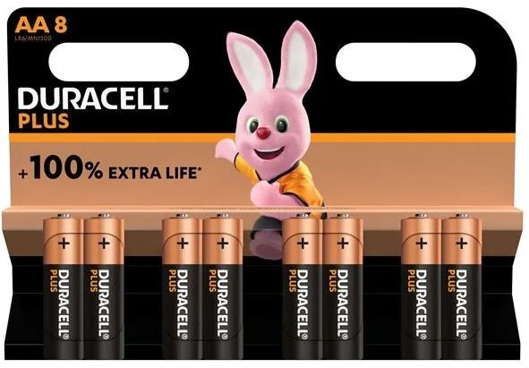 DURACELL PLUS 100% BATTERY SIZE AA CARD 8