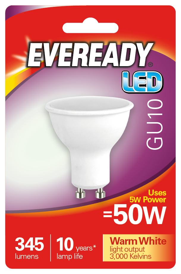EVEREADY 3.8W (50W) GU10 LED WARM WHITE 345 LUMENS