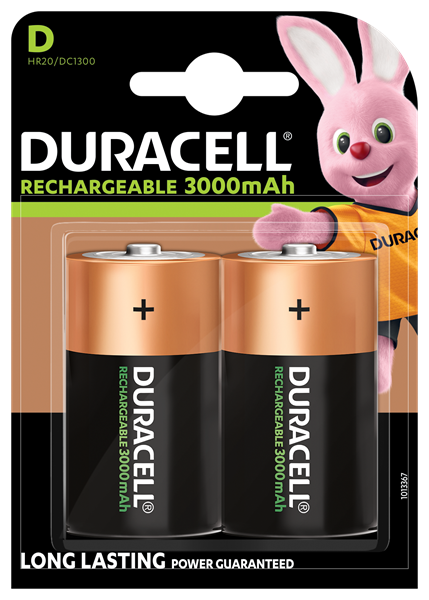 DURACELL RECHARAGEBLE BATTERY SIZE D 3000mAh CARD 2