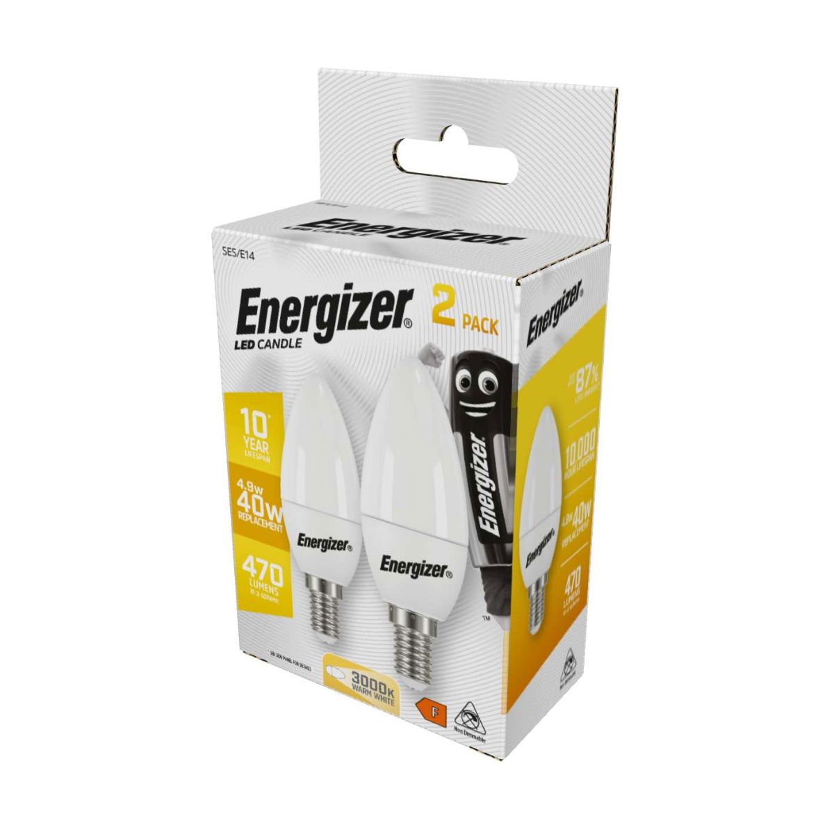 ENERGIZER LED 5.2W (40W) E14 CANDLE 2PACK 470 LUMENS
