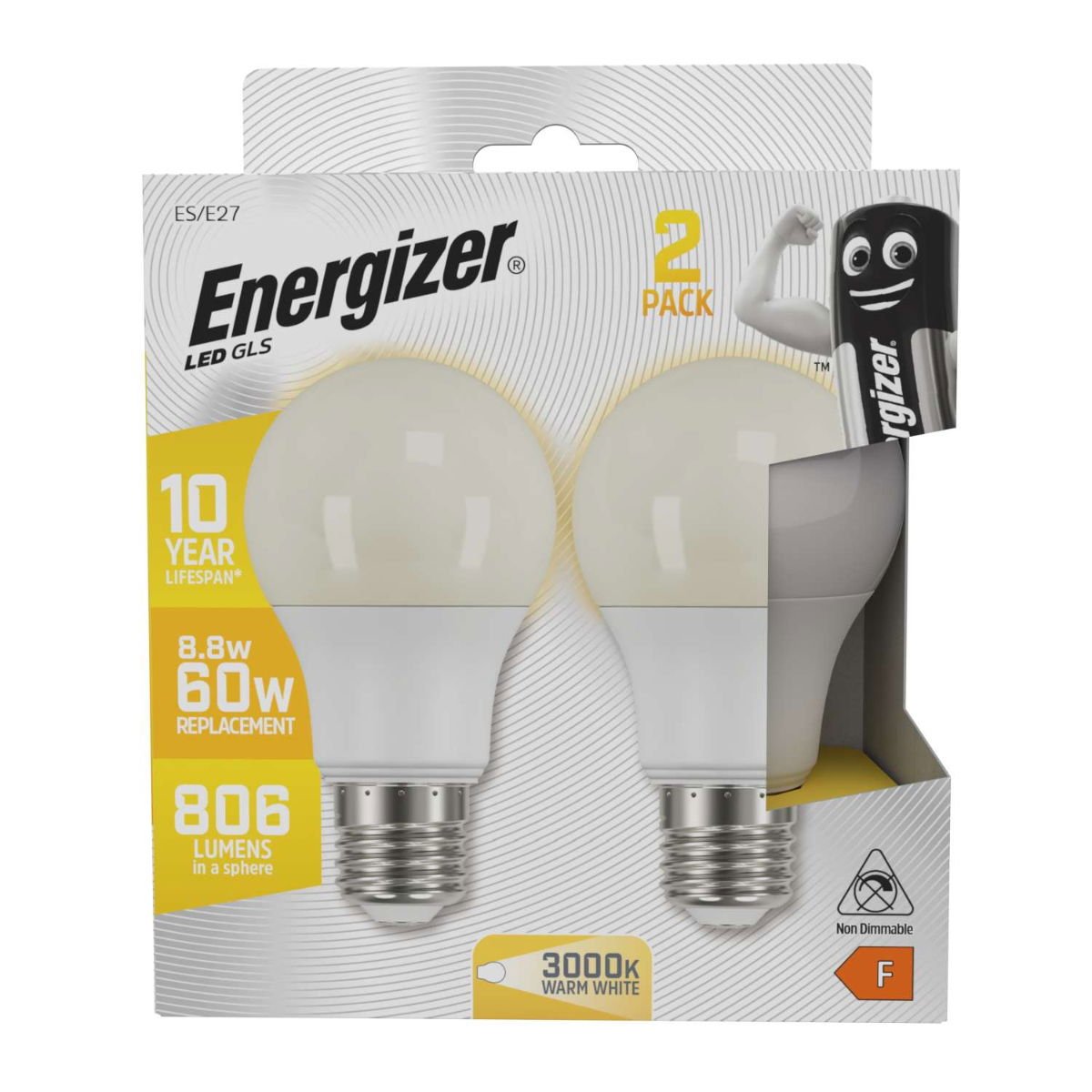 ENERGIZER LED 8.2W (60W) E27 GLS 2PACK 860 LUMENS