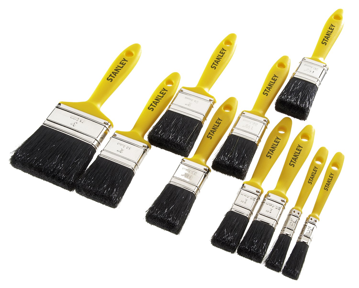 Stanley Hobby Paint Brush 10 Piece Set (2 X 12mm, 2 X  25mm, 3 X 38mm, 2 X 50mm 1 X 75mm)